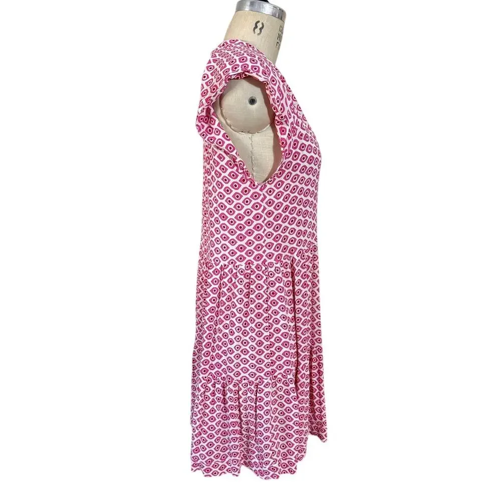 Zadig & Voltaire Rito Eyes Dress Pink White Cap Sleeve Floral Ruffle Size Large